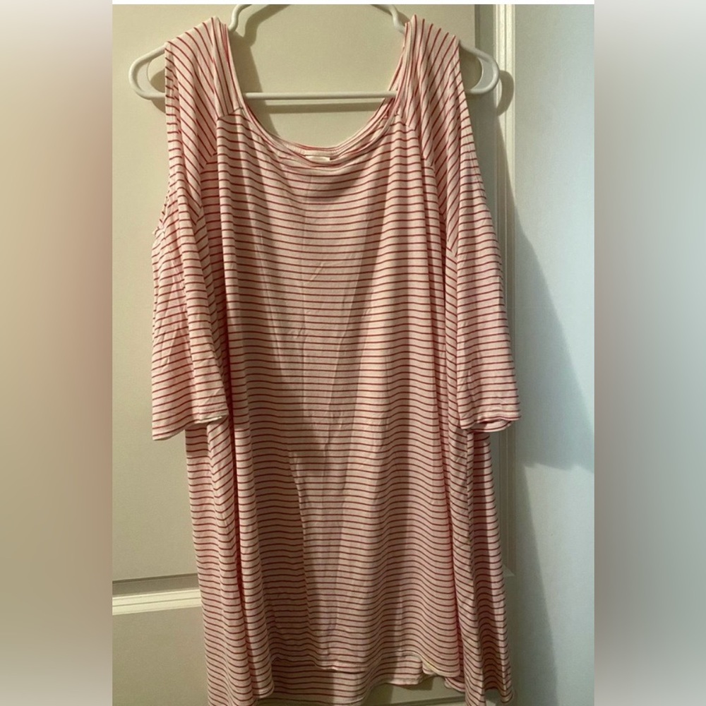 Terra & Sky Striped Cold Shoulder Top